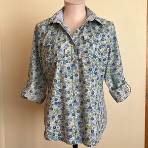 Laura Scott button down blue and green floral top Size Small Petite